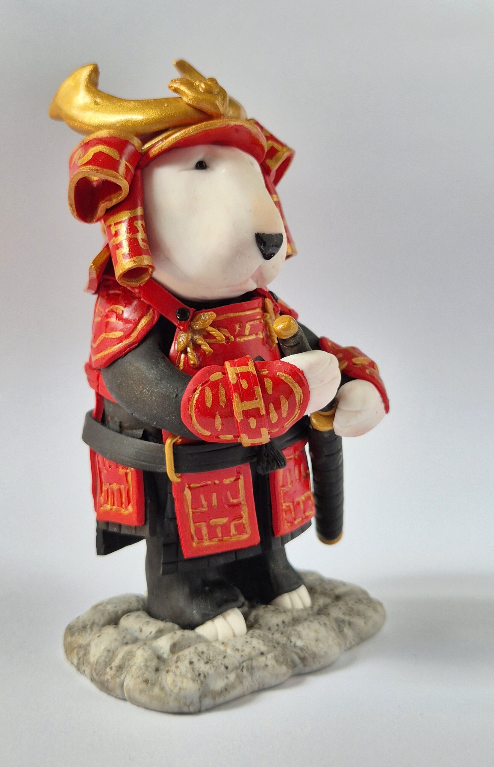 English Bull Terrier Figurine as Samurai Warrior Bullterrier Decor Handmade Collectible Gift - Image 5