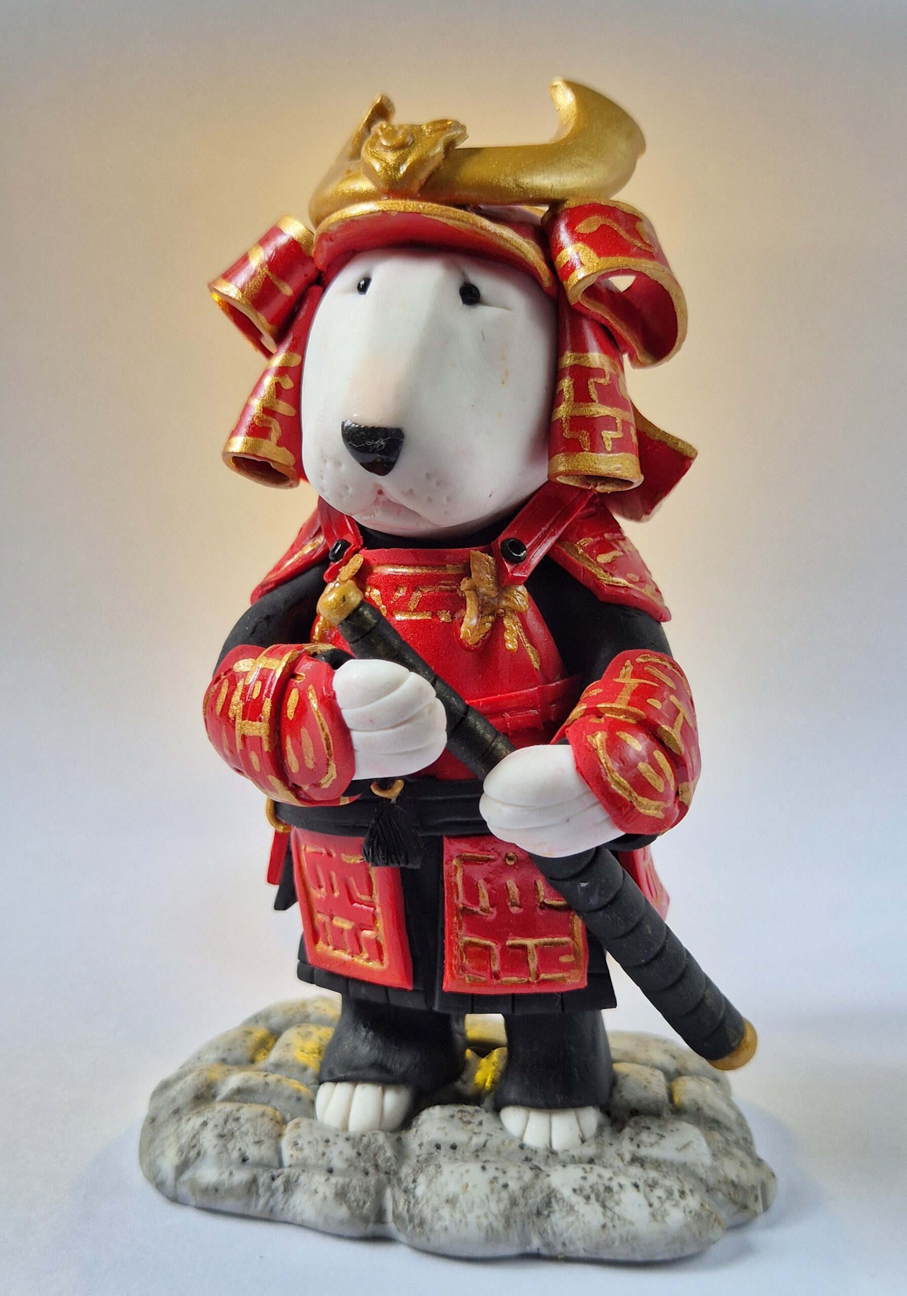 English Bull Terrier Figurine as Samurai Warrior Bullterrier Decor Handmade Collectible Gift - Image 3