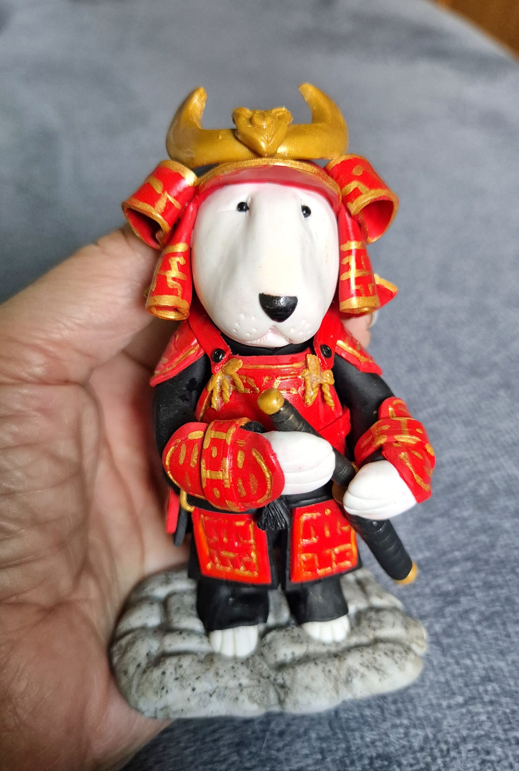 English Bull Terrier Figurine as Samurai Warrior Bullterrier Decor Handmade Collectible Gift - Image 2