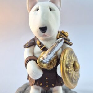 Bull Terrier Gladiator Figurine Handmade Roman Warrior Dog Sculpture