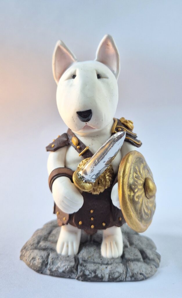 Bull Terrier Gladiator Figurine Handmade Roman Warrior Dog Sculpture