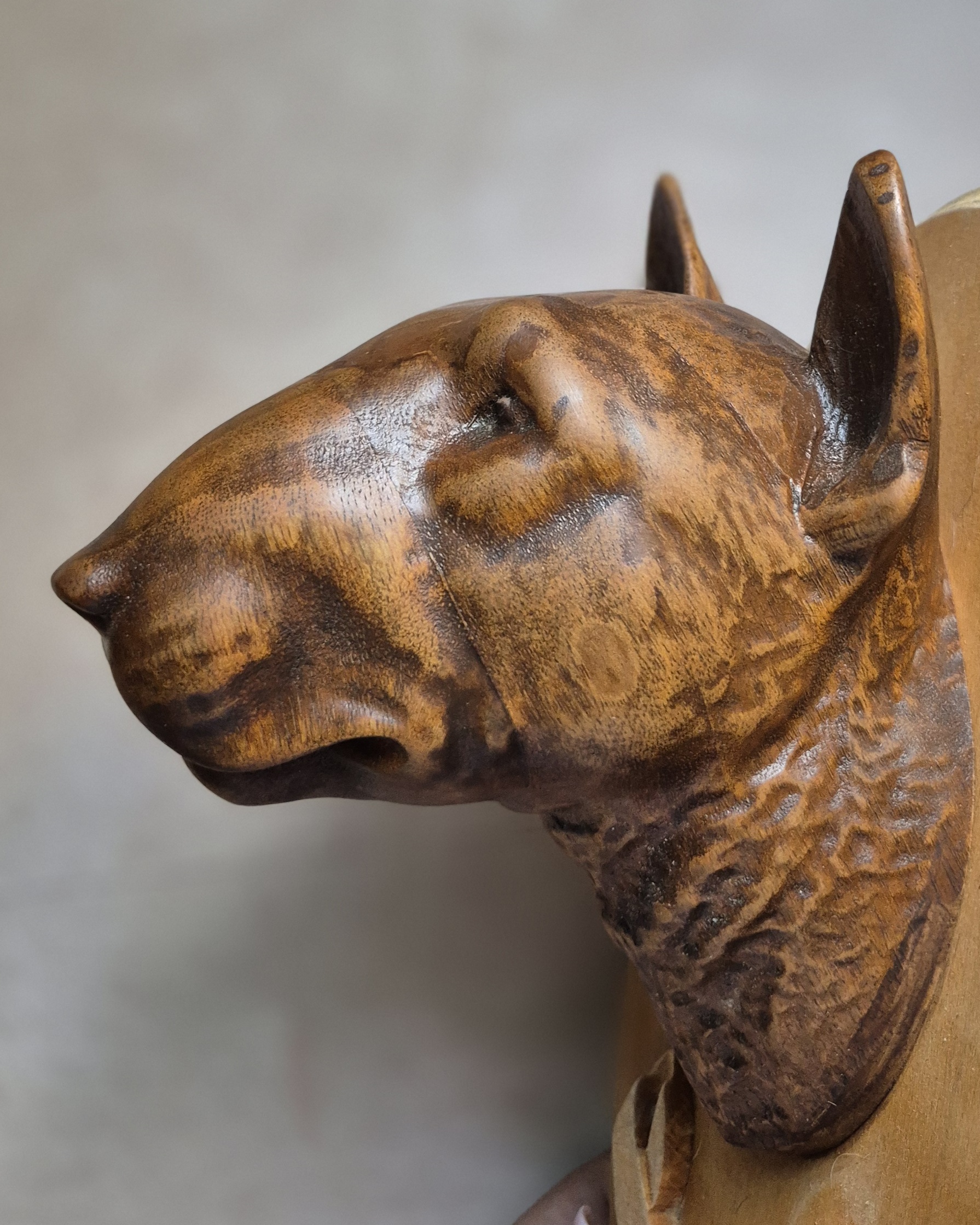 Hand-Carved Bull Terrier Wall Sculpture in Walnut Wood Handmade Bull Terrier Art - Image 3
