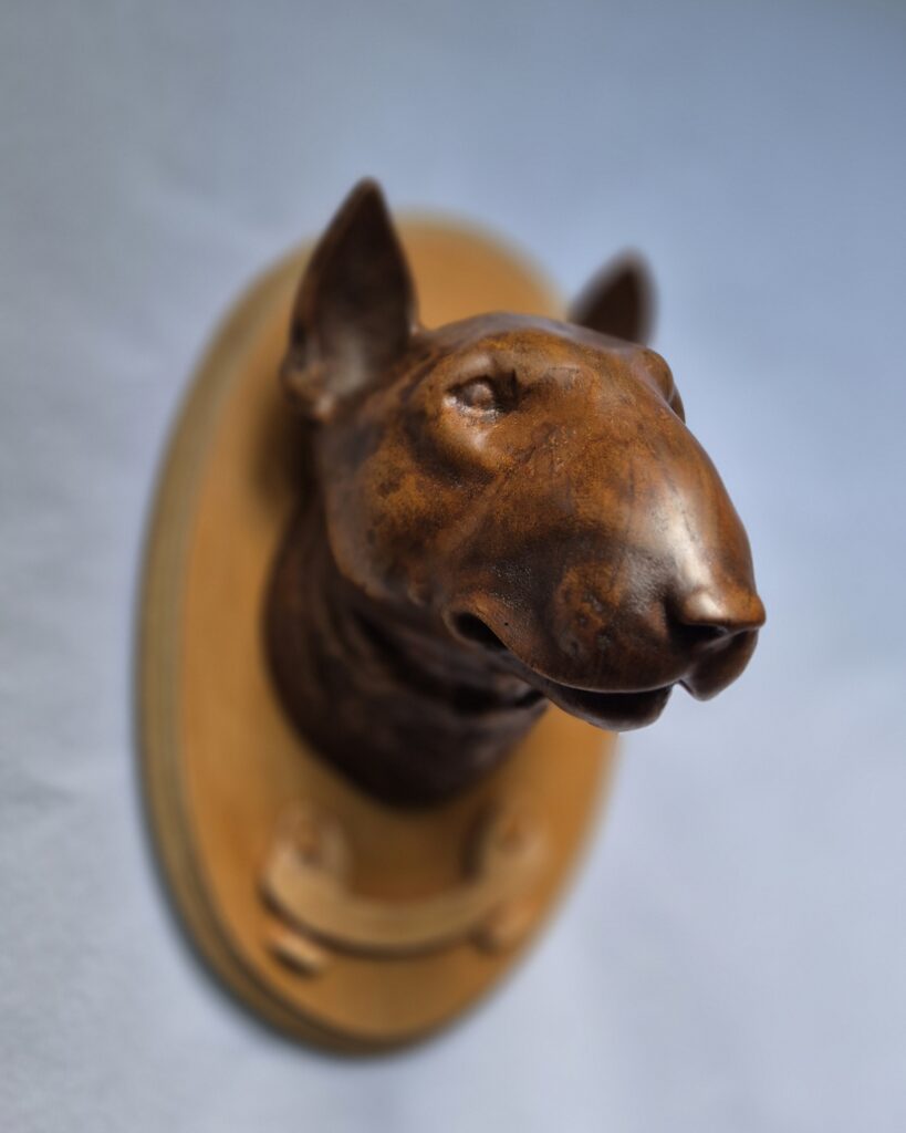 Hand-Carved Bull Terrier Wall Sculpture