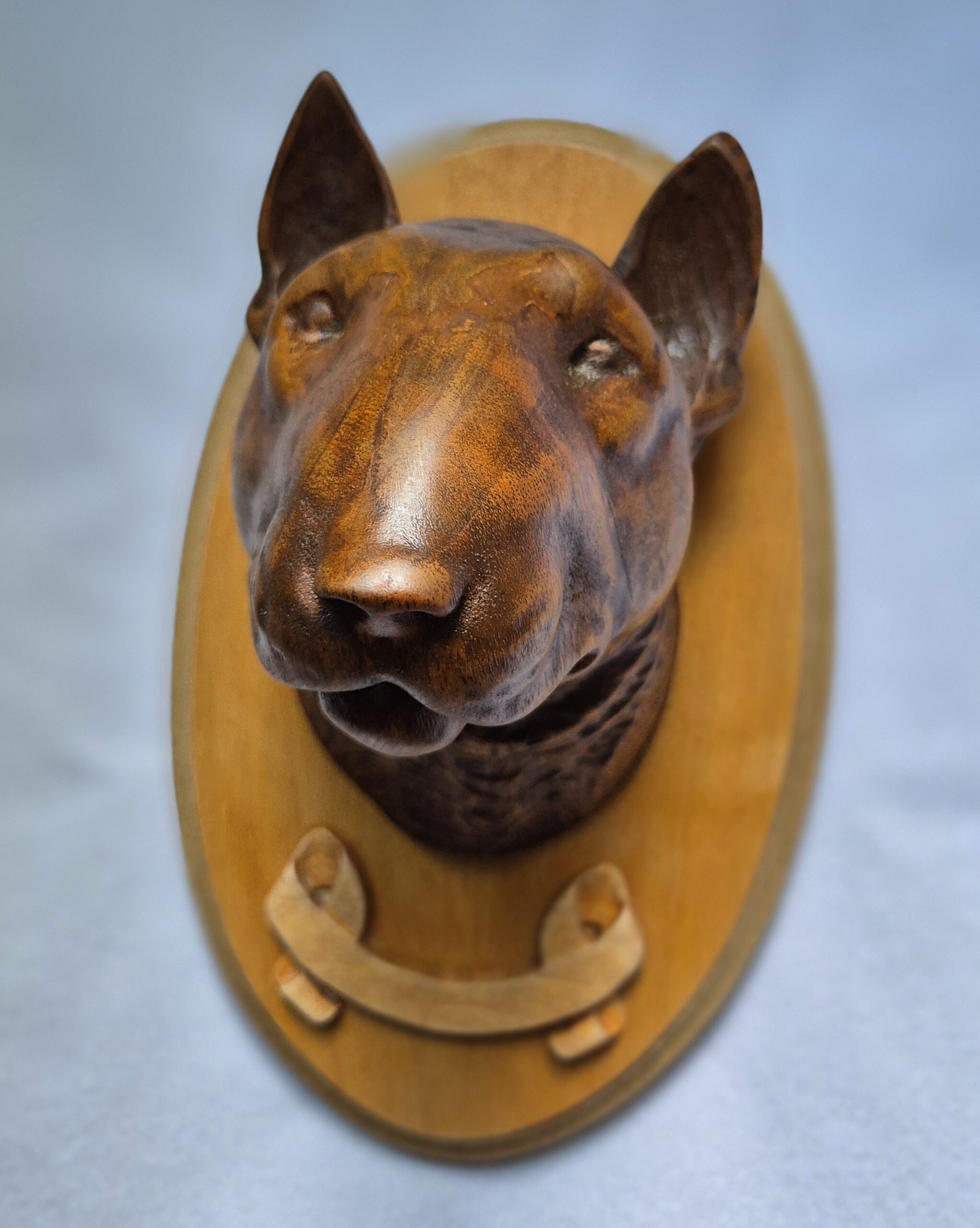 Hand-Carved Bull Terrier Wall Sculpture in Walnut Wood Handmade Bull Terrier Art - Image 4