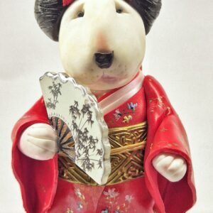 Bull Terrier Geisha Figurine Handmade Japanese Dog Sculpture