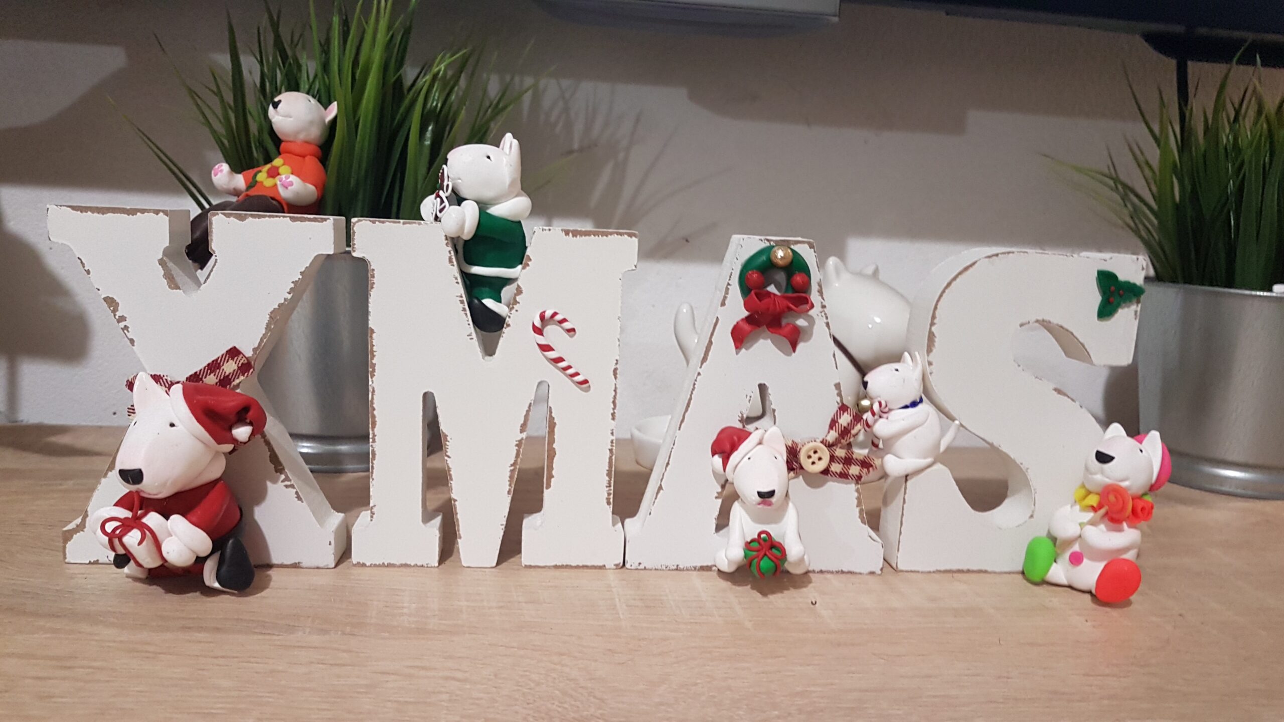 Christmas Bull Terrier Xmas Decoration with Handmade Holiday Dog Figures - Image 6