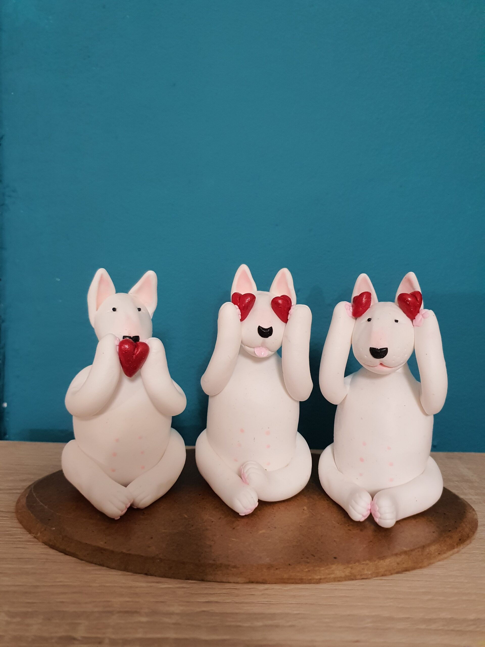 Three Wise Bull Terriers, See No Evil Hear No Evil Speak No Evil, Bull Terrier Decor, Dog Lover Gift, Handmade Figurines - Image 2