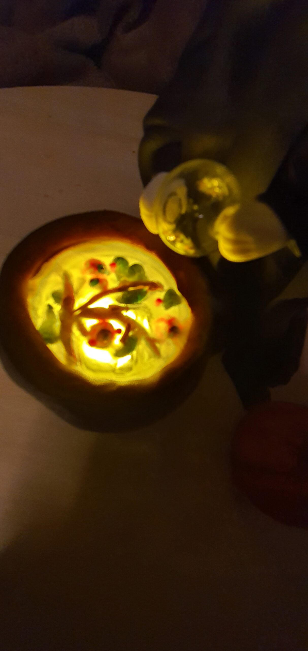 Bull Terrier Halloween statue dressed as witch with magical cauldron
