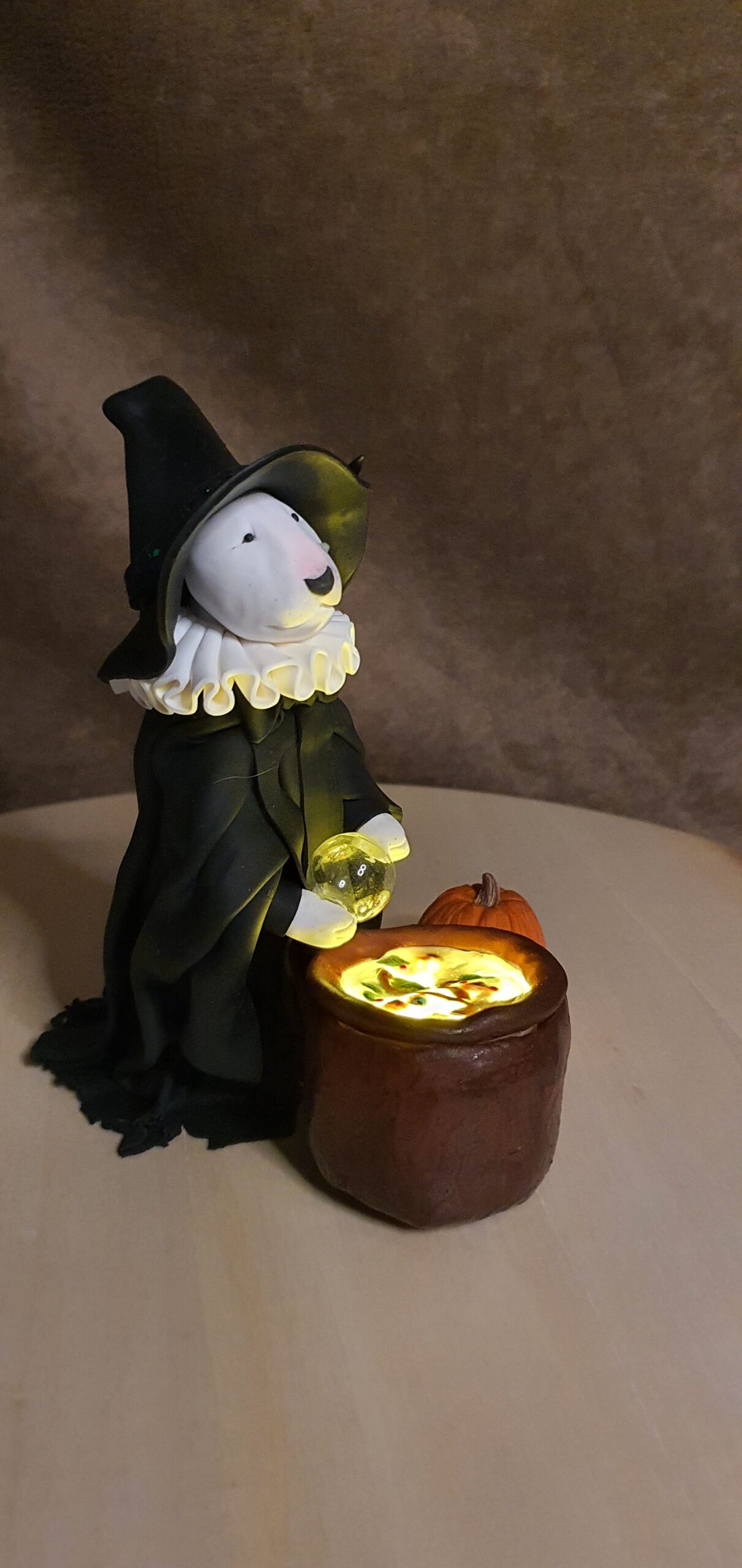 Handmade Bull Terrier Witch Sculpture