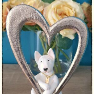 Handmade Bull Terrier Heart Sculpture with metal heart