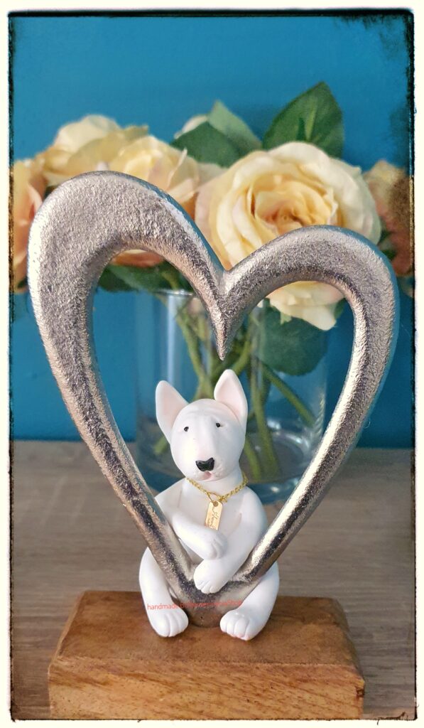 Handmade Bull Terrier Heart Sculpture with metal heart