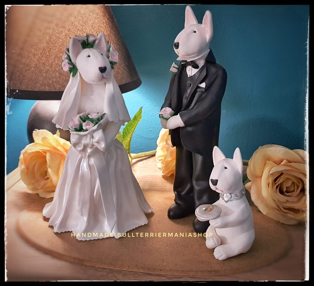 Handmade Bull Terrier bride and groom wedding figurine cake topper dog lover gift