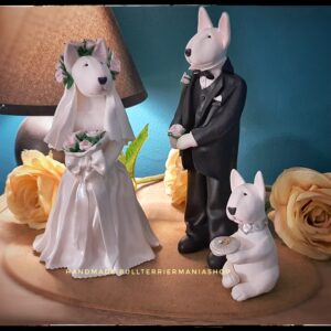 Handmade Bull Terrier bride and groom wedding figurine cake topper dog lover gift