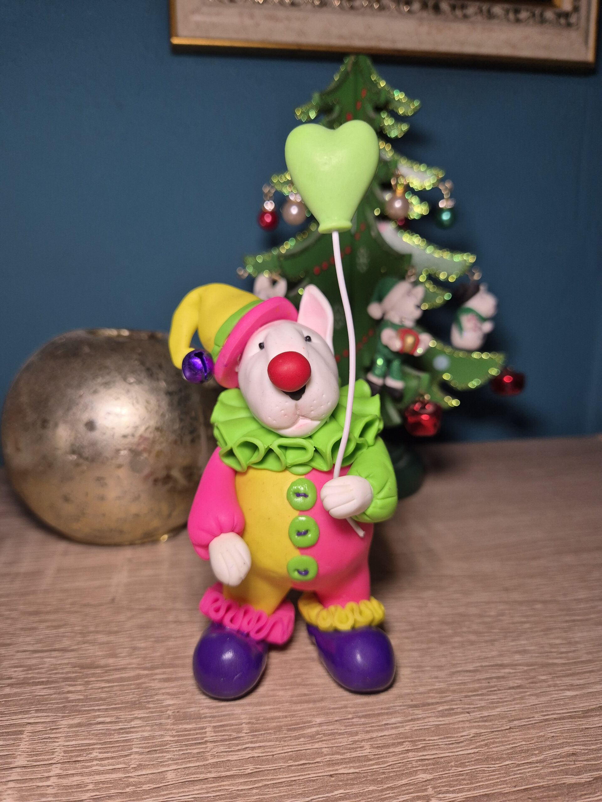 Handmade Bull Terrier Clown Figurine with Heart Balloon Bullterrier Gift - Image 5