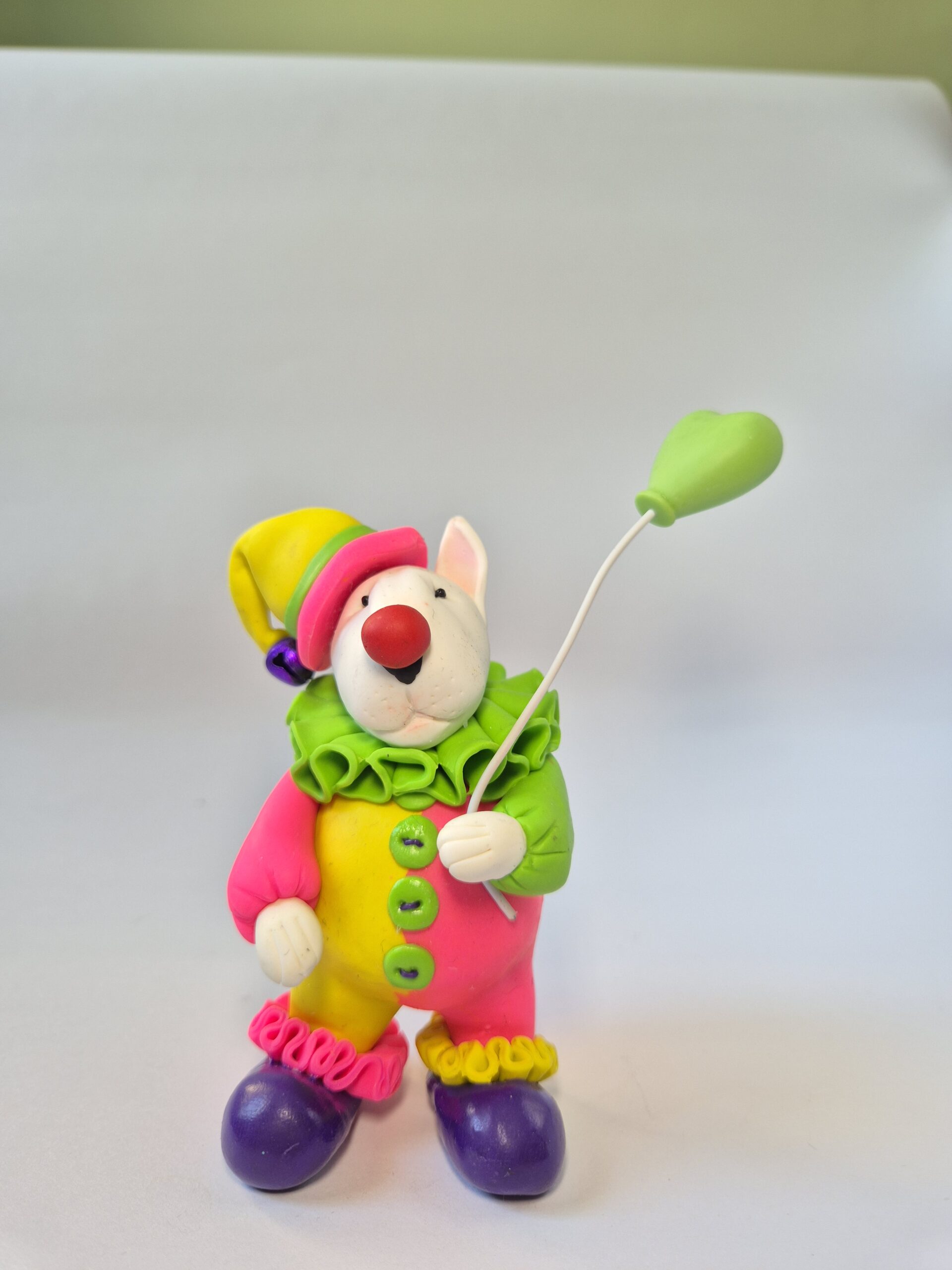 Handmade Bull Terrier Clown Figurine with Heart Balloon Bullterrier Gift - Image 4