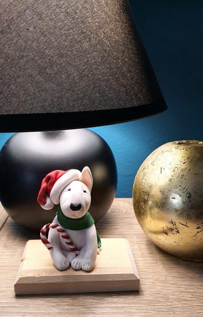 Handmade Christmas Bull Terrier Figurine front view