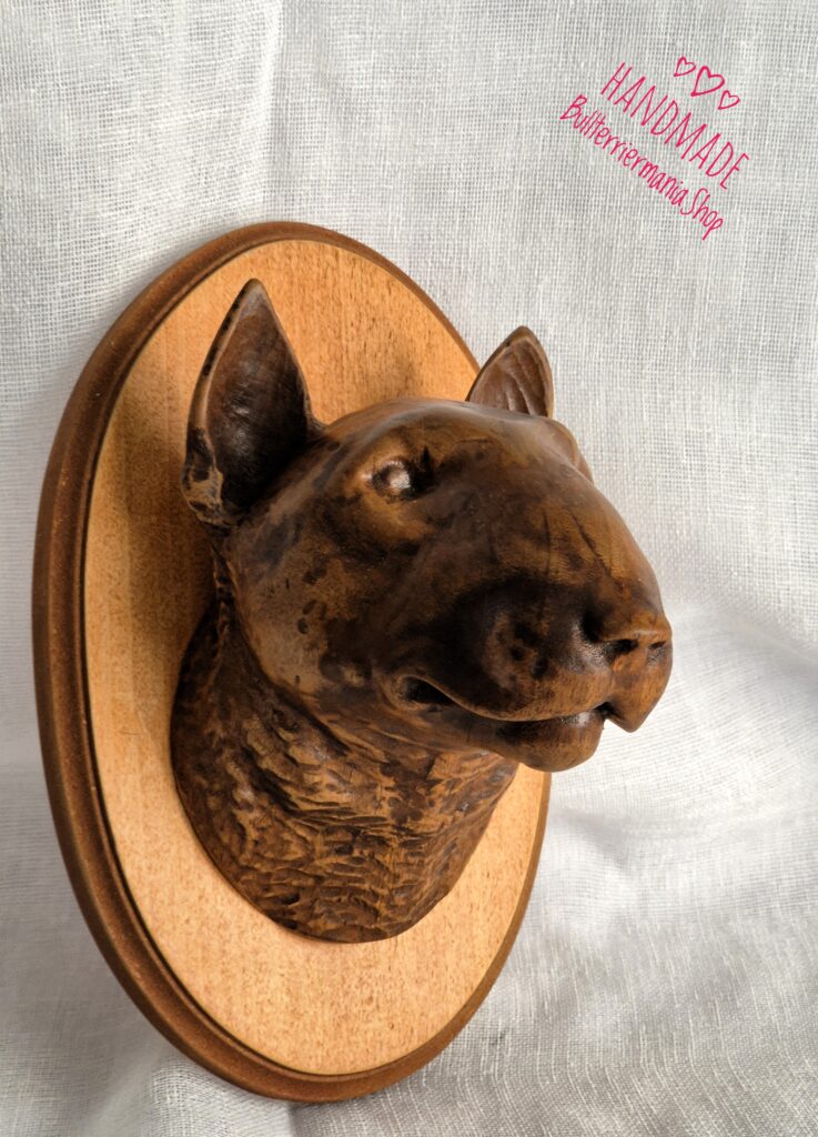 Hand-Carved Bull Terrier Wall Sculpture