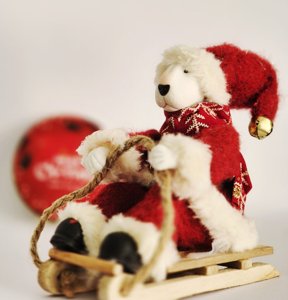 Bull Terrier Santa Figurine on Sleigh