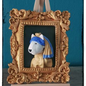 Pearl Earring Bull Terrier handmade portrait in a vintage frame