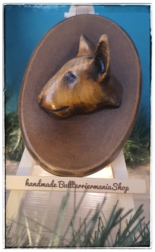 Bull Terrier walnut wood wall plaque