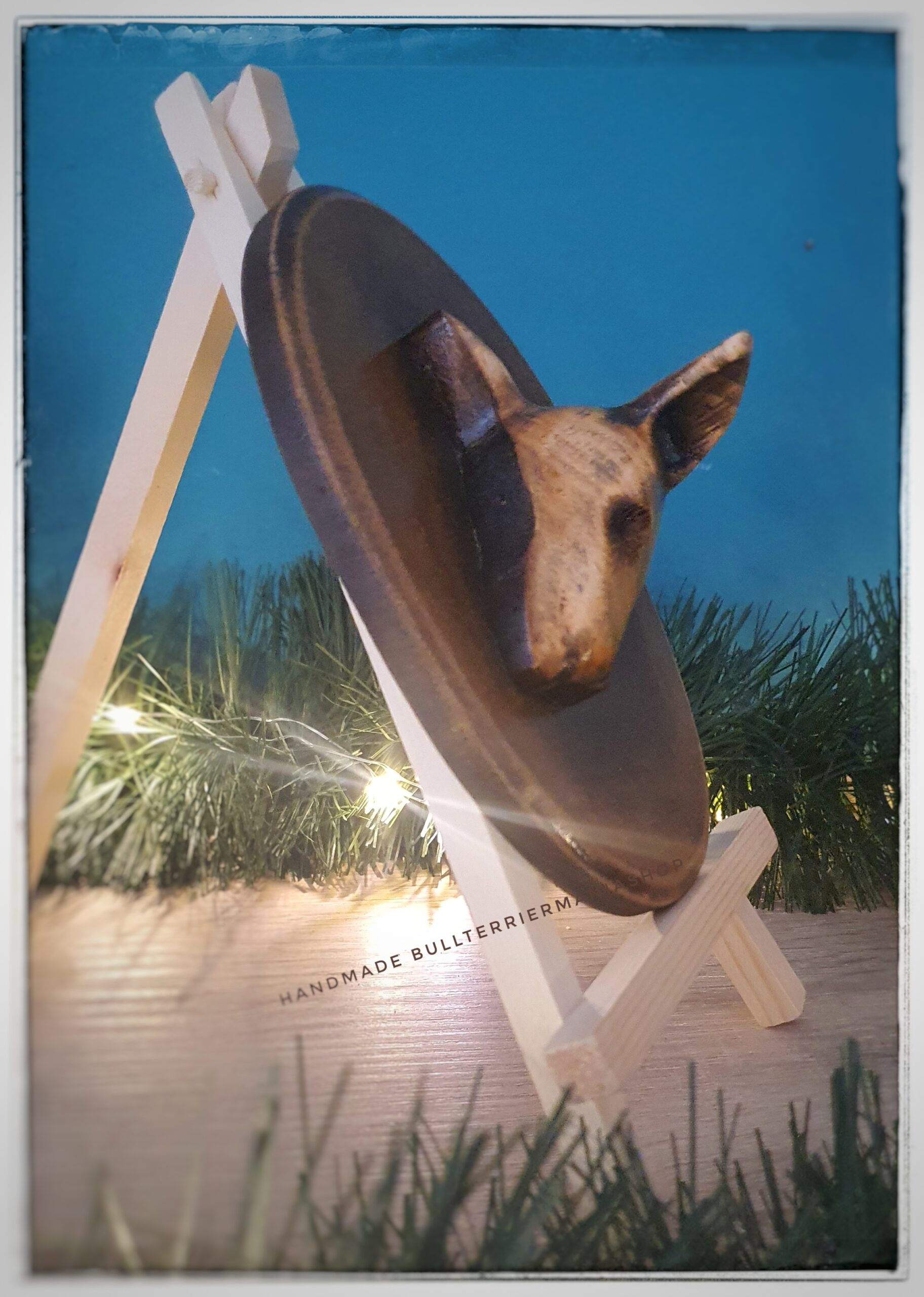 Walnut wood Bull Terrier carving