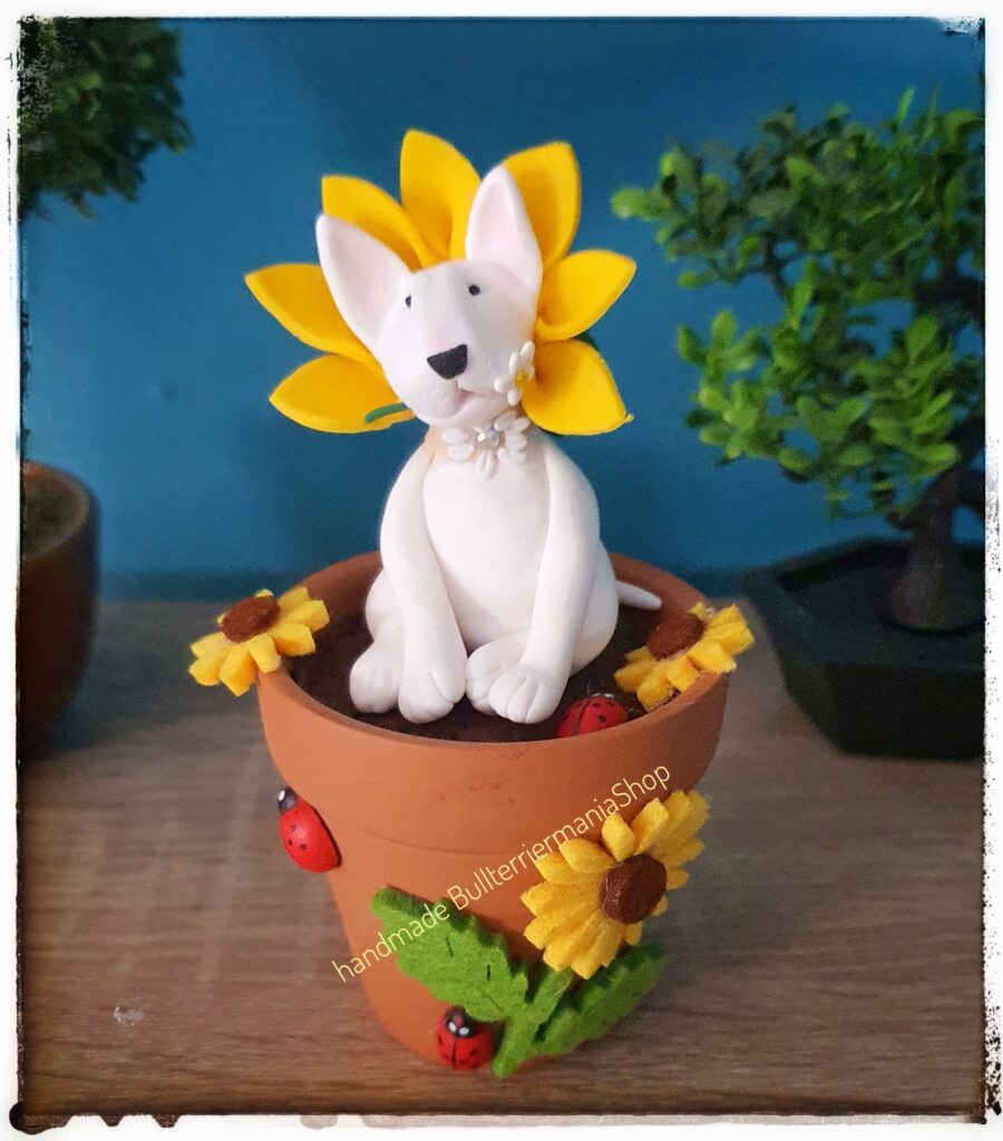 Bull Terrier Flower Pot handmade sunflower figurine