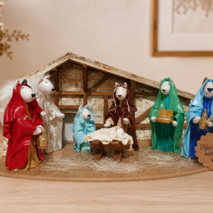 Bull Terrier Nativity Set with handmade stable