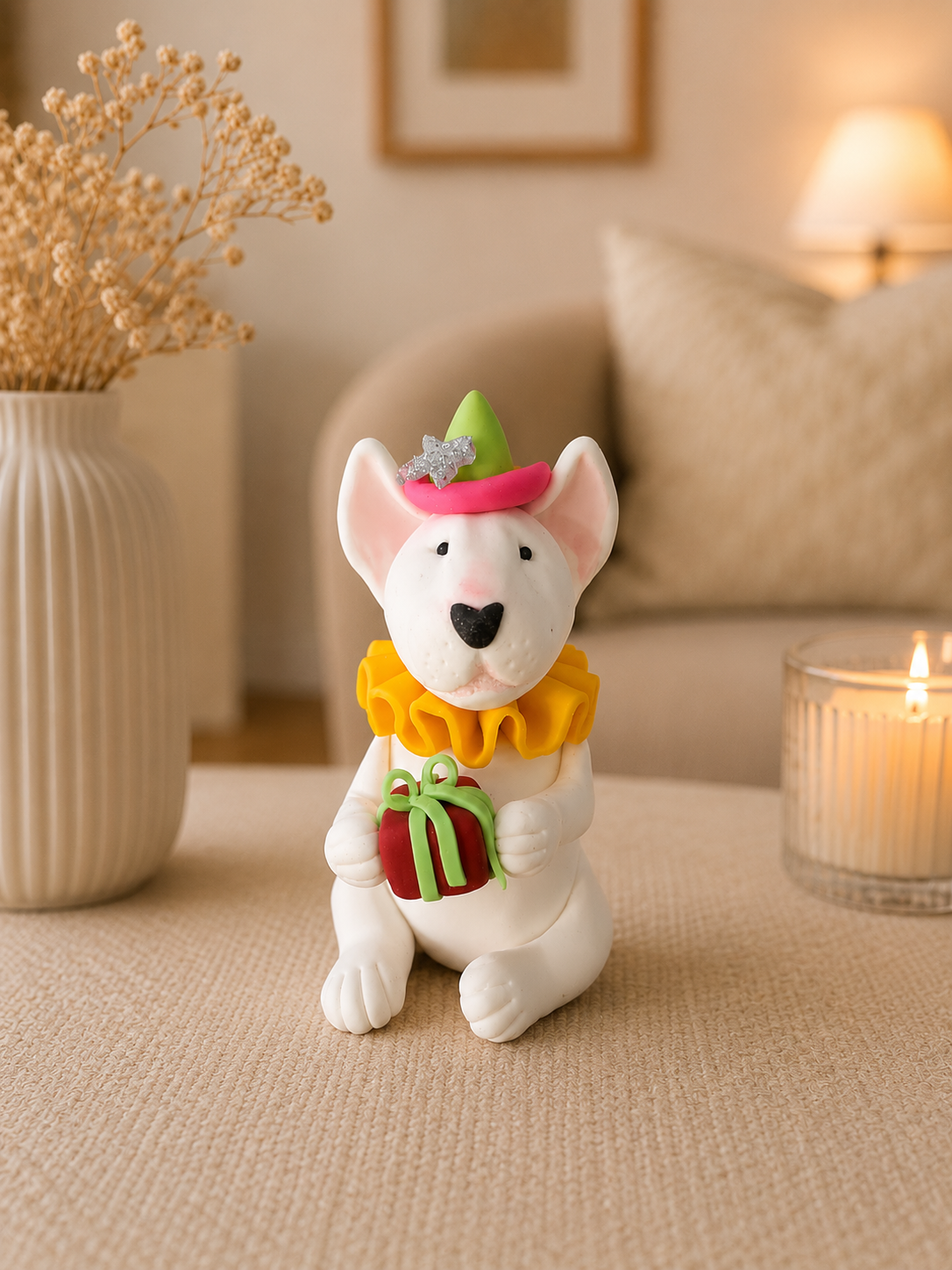 Handmade Bull Terrier polymer clay figurine