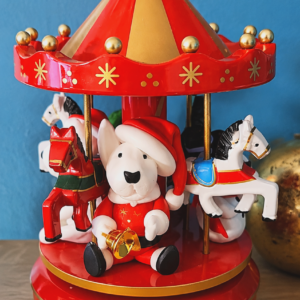 Bull Terrier Christmas carousel music box