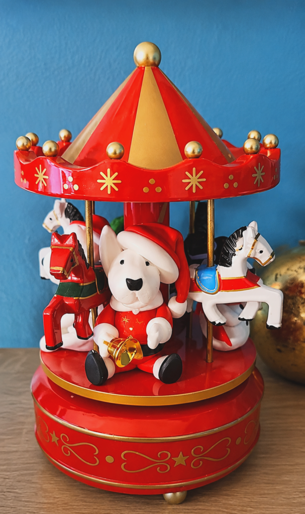 Bull Terrier Christmas carousel music box