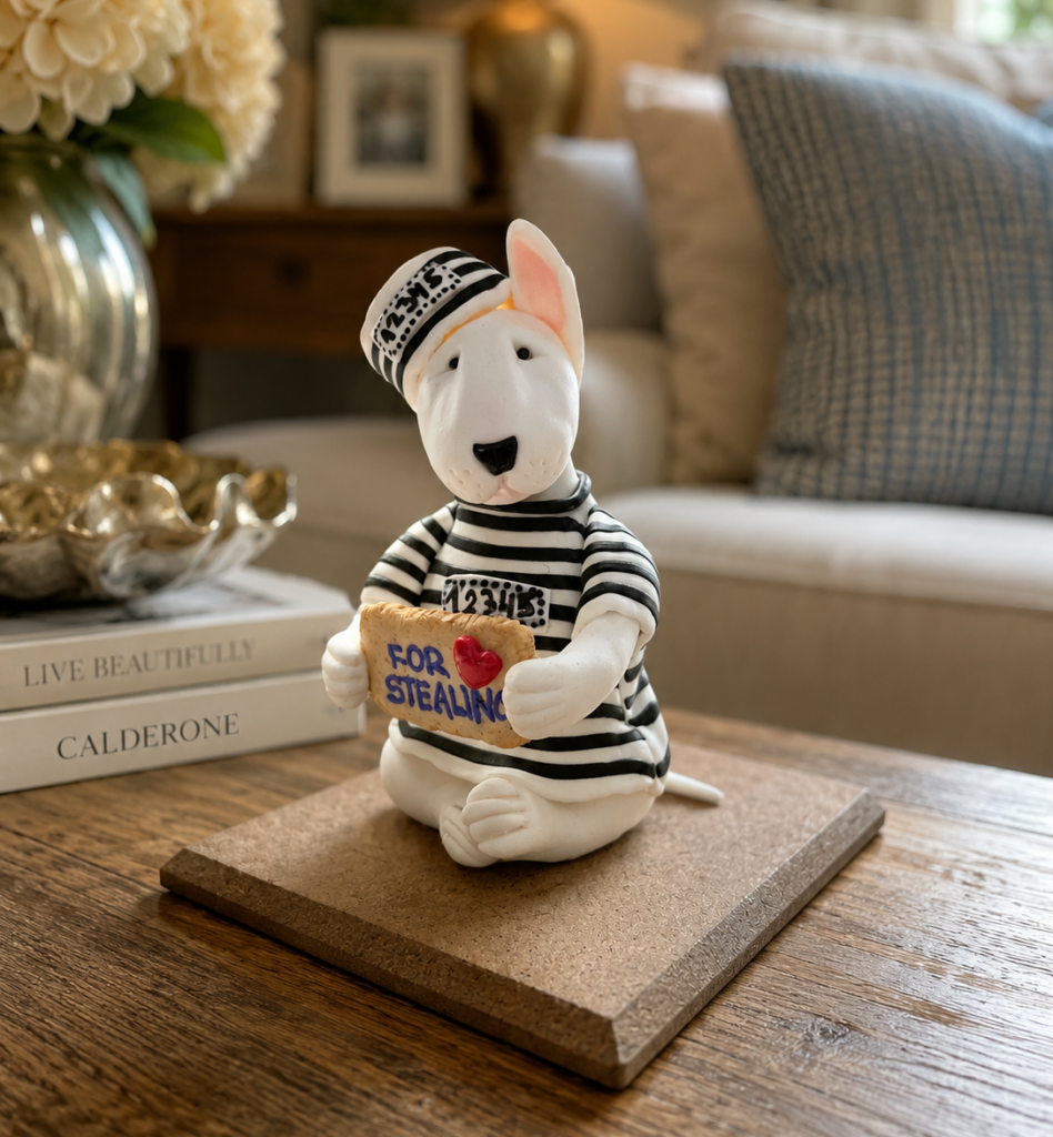 Bull Terrier Prisoner Figurine Handmade Dog Sculpture Gift