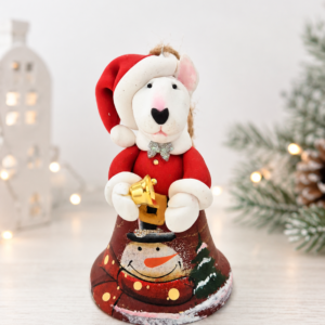 Bull Terrier Christmas bell ornament with Santa