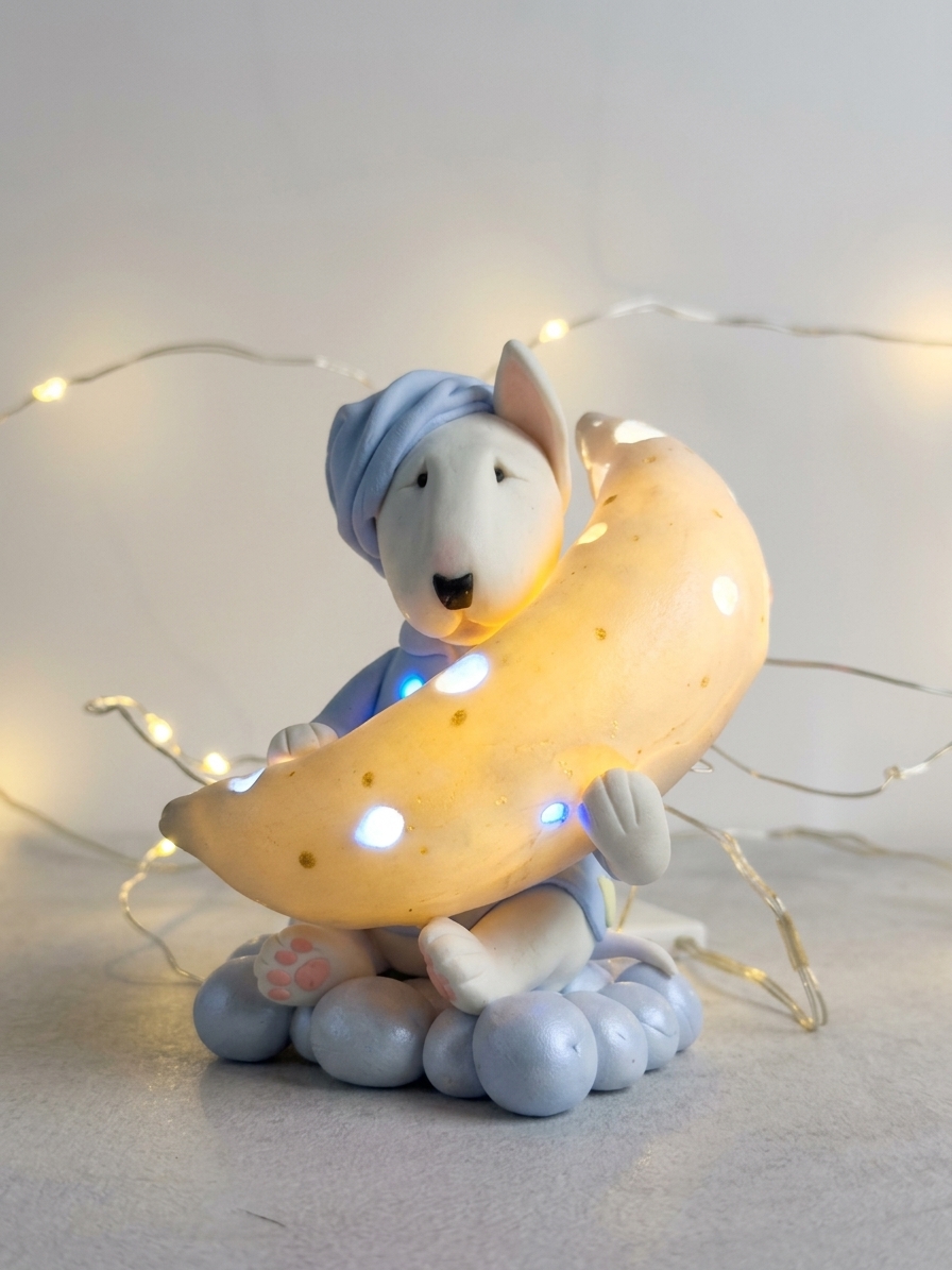 English Bull Terrier moon light handmade decorative figurine